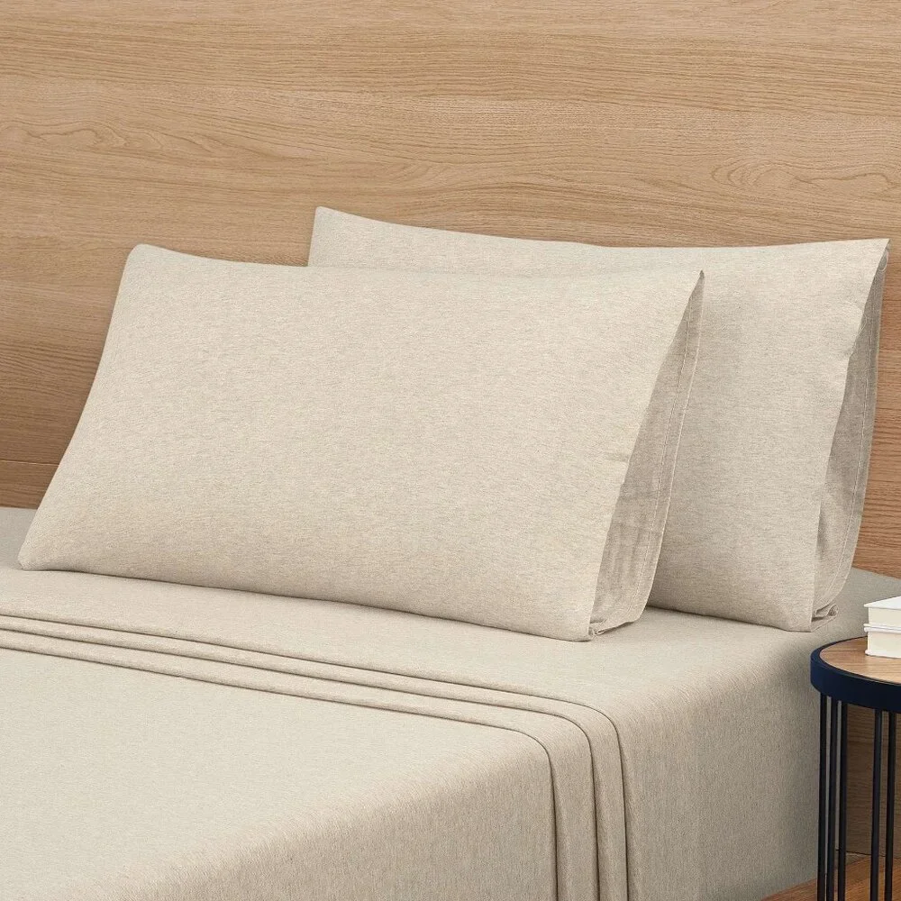SOHO Loft Cotton -Jersey Knit KING Sheet Set (4 pc), Like New! - Oatmeal Heather